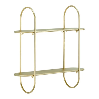 20" 2 Tier Warm Metal Hanging Bracket Wall Mounted Shelf Gold - Danya B. 8 20" 2 Tier Warm Metal Hanging Bracket Wall Mounted Shelf Gold - Danya B. - Image 8