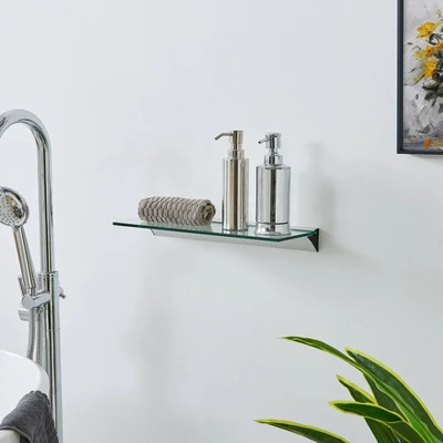 Floating Glass Shelf On Aluminum Bar Clear - Danya B. 3 Floating Glass Shelf On Aluminum Bar Clear - Danya B. - Image 3