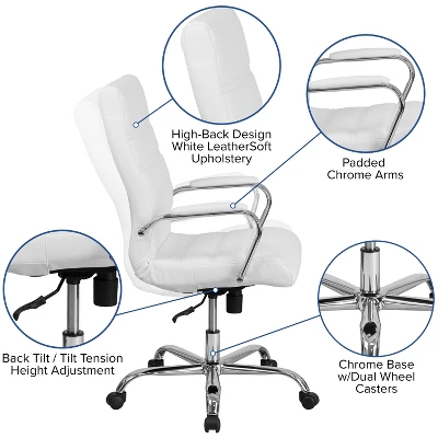 Flash Furniture High Back White LeatherSoft Executive Swivel Office Chair With Chrome Frame And Arms 2 Flash Furniture High Back White LeatherSoft Executive Swivel Office Chair With Chrome Frame And Arms - Image 2
