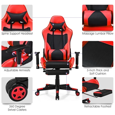 Costway Massage Gaming Chair Recliner Racing Chair W/ Massage Lumbar Support & Footrest 9 Costway Massage Gaming Chair Recliner Racing Chair W/ Massage Lumbar Support & Footrest - Image 9