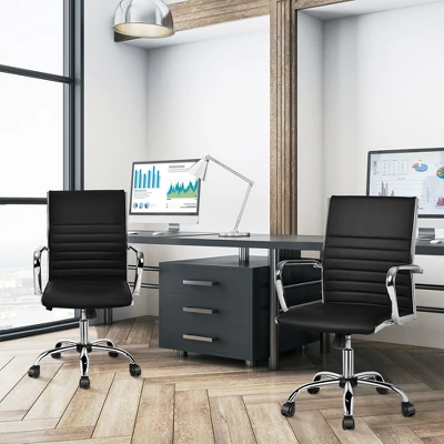 Costway Set Of 2 PU Leather Office Chair High Back Conference Task Chair W/Armrests 2 Costway Set Of 2 PU Leather Office Chair High Back Conference Task Chair W/Armrests - Image 2