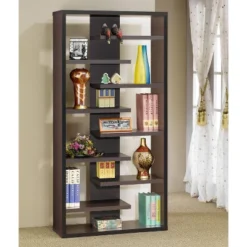 70.75" Modern 8 Shelf Bookcase With Staggered Shelves Cappuccino - Coaster