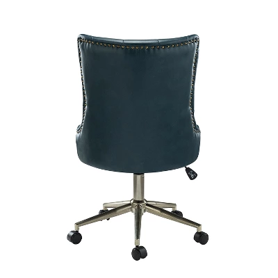 Busiris Height Adjustable Task Chair With Nailhead Trim | Karat Home-TURQUOISE 4 Busiris Height Adjustable Task Chair With Nailhead Trim | Karat Home-TURQUOISE - Image 4