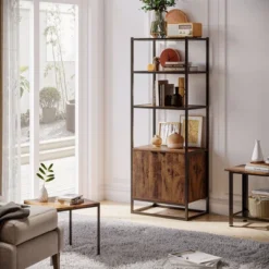 HOMCOM Shelves For Storage, Cabinet Bookcase With 3 Open Shelf, Tall Organizer Multifunctional Rack For Living Room
