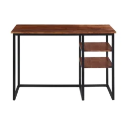 45" Tubular Metal Frame Desk With Wooden Top And 2 Side Shelves Brown/Black - The Urban Port
