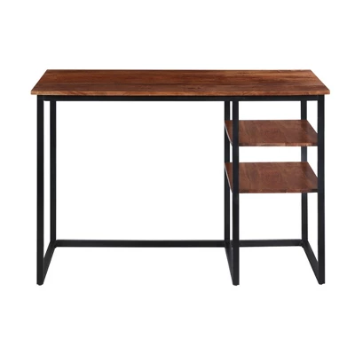 45" Tubular Metal Frame Desk With Wooden Top And 2 Side Shelves Brown/Black - The Urban Port 1 45" Tubular Metal Frame Desk With Wooden Top And 2 Side Shelves Brown/Black - The Urban Port