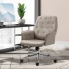 Vinsetto Modern Mid-Back Tufted Velvet Fabric Home Office Desk Chair With Adjustable Height, Swivel Adjustable Task Chair With Armrests, Light Gray