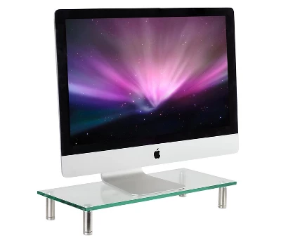 Mount-It! Clear Glass Monitor Stand Computer Desktop Riser, Tempered Glass, Fits 24, 27, 30, 32 Inch Screens, 66 Lbs. Capacity 3 Mount-It! Clear Glass Monitor Stand Computer Desktop Riser, Tempered Glass, Fits 24, 27, 30, 32 Inch Screens, 66 Lbs. Capacity - Image 3