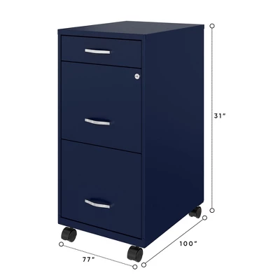 Space Solutions 18 Inch Wide Metal Mobile Organizer File Cabinet For Office Supplies & Hanging File Folders With Pencil Drawer & 3 File Drawers, Navy 2 Space Solutions 18 Inch Wide Metal Mobile Organizer File Cabinet For Office Supplies & Hanging File Folders With Pencil Drawer & 3 File Drawers, Navy - Image 2