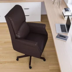 Merrick Lane Ergonomic Executive Office Chair With High Pillowed Back & Rolled Arms In Brown Faux Leather With Mahogany Finish Base 16 Merrick Lane Ergonomic Executive Office Chair With High Pillowed Back & Rolled Arms In Brown Faux Leather With Mahogany Finish Base -WorkHaven Sales Shop GUEST d9b5cce4 b193 4206 8fc6 9455a7cdf8b1