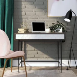 Olivia Computer Desk Gray Oak - Cosmoliving By Cosmopolitan