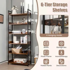 Costway 6-Tier Bookshelf Open Display Shelves Storage Rack Metal Frame With 4 Hooks Rustic 13 Costway 6-Tier Bookshelf Open Display Shelves Storage Rack Metal Frame With 4 Hooks Rustic -WorkHaven Sales Shop GUEST db162d80 b721 4c3a 800e c9facf352dd0