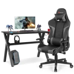 Costway X-Shaped Gaming Desk & Racing Style Massage Chair Set Home Office Black+White/Blue/Grey/Red -WorkHaven Sales Shop GUEST dba350ba 82f5 492f be2b f959a293dadc