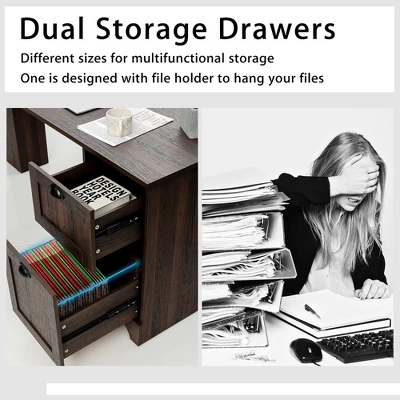 Costway L-Shaped Corner Computer Desk Writing Table Study Workstation Drawers BlackBrown 5 Costway L-Shaped Corner Computer Desk Writing Table Study Workstation Drawers BlackBrown - Image 5