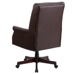 Merrick Lane Ergonomic Executive Office Chair With High Pillowed Back & Rolled Arms In Brown Faux Leather With Mahogany Finish Base 23 Merrick Lane Ergonomic Executive Office Chair With High Pillowed Back & Rolled Arms In Brown Faux Leather With Mahogany Finish Base -WorkHaven Sales Shop GUEST dcf797db 13ad 4cfa 854d 47eacf9c53eb