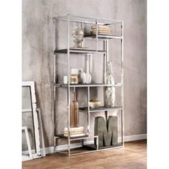Jan Modern Metal 6-Shelf Bookcase In Chrome - Furniture Of America