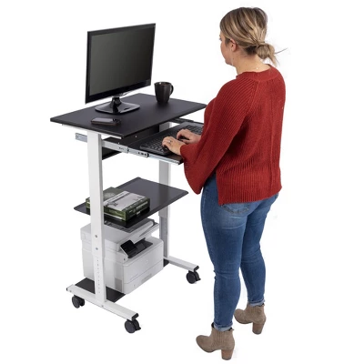 Stand Up Desk Store Mobile Rolling Adjustable Height Standing Workstation With Printer Shelf And Slideout Keyboard Tray 3 Stand Up Desk Store Mobile Rolling Adjustable Height Standing Workstation With Printer Shelf And Slideout Keyboard Tray - Image 3