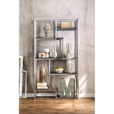 Jan Modern Metal 6-Shelf Bookcase In Chrome - Furniture Of America 2 Jan Modern Metal 6-Shelf Bookcase In Chrome - Furniture Of America - Image 2