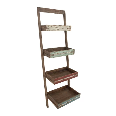 70" Wood 4 Shelf Leaning Shelf Book Shelf Brown - Olivia & May 2 70" Wood 4 Shelf Leaning Shelf Book Shelf Brown - Olivia & May - Image 2
