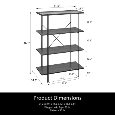 RealRooms Vance 4 Shelf Bookcase, Black Oak 3 RealRooms Vance 4 Shelf Bookcase, Black Oak - Image 3