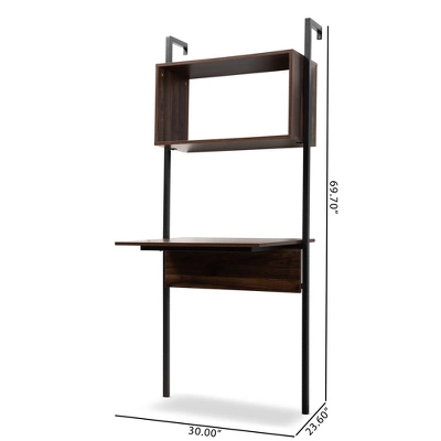 Fariat Walnut Wood And Metal Display Shelf With Desk Brown/Black - Baxton Studio 7 Fariat Walnut Wood And Metal Display Shelf With Desk Brown/Black - Baxton Studio - Image 7