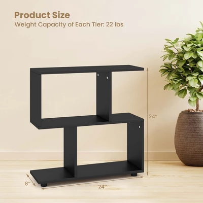 Costway 2 PCS 2-Tier Bookshelf Free Standing Wooden Display S-Shaped Shelf Storage Rack Black/Brown 2 Costway 2 PCS 2-Tier Bookshelf Free Standing Wooden Display S-Shaped Shelf Storage Rack Black/Brown - Image 2