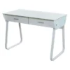Ultramodern Glass Computer Desk With Drawers Steel Frame White - OneSpace