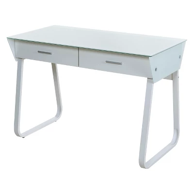 Ultramodern Glass Computer Desk With Drawers Steel Frame White - OneSpace 1 Ultramodern Glass Computer Desk With Drawers Steel Frame White - OneSpace