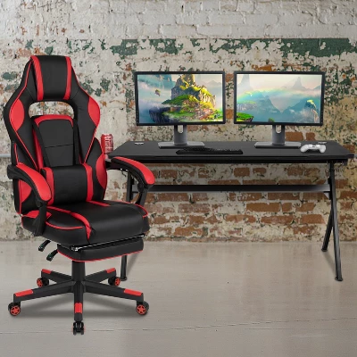 Flash Furniture Gaming Desk With Cup Holder/Headphone Hook/Removable Mousepad Top & Reclining Back/Arms Gaming Chair With Footrest 1 Flash Furniture Gaming Desk With Cup Holder/Headphone Hook/Removable Mousepad Top & Reclining Back/Arms Gaming Chair With Footrest