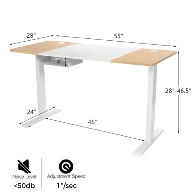 55''x28'' Electric Standing Desk Adjustable Sit To Stand Table W/USB Port WhiteNatural 3 55''x28'' Electric Standing Desk Adjustable Sit To Stand Table W/USB Port WhiteNatural - Image 3
