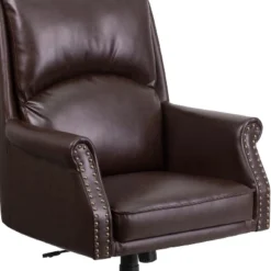 Merrick Lane Ergonomic Executive Office Chair With High Pillowed Back & Rolled Arms In Brown Faux Leather With Mahogany Finish Base 22 Merrick Lane Ergonomic Executive Office Chair With High Pillowed Back & Rolled Arms In Brown Faux Leather With Mahogany Finish Base -WorkHaven Sales Shop GUEST e2db2a3c 965c 4b9c a95d 61de7101ba39