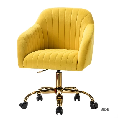 Alex Task Chair Velvet Upholstere Swivel Office Chair Desk Chair With Channel-tufted Back And Gold Metal Base| Karat Home 14 Alex Task Chair Velvet Upholstere Swivel Office Chair Desk Chair With Channel-tufted Back And Gold Metal Base| Karat Home - Image 14