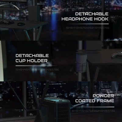 BlackArc Delta Gaming Setup: Reclining Chair With Lumbar Support & Headrest; Desk With Detachable Headphone Hook/Cupholder & Monitor Stand 5 BlackArc Delta Gaming Setup: Reclining Chair With Lumbar Support & Headrest; Desk With Detachable Headphone Hook/Cupholder & Monitor Stand - Image 5