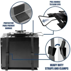 Mount-It! Under Desk CPU Mount With Adjustable Straps | Computer Tower Holder With Sliding Track And 360 Degree Swivel | 22 Lbs. Capacity | Black