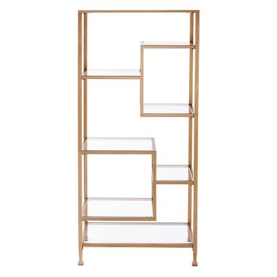 68" Jamel Metal Glass Asymmetrical Etagere Bookcase Gold - Aiden Lane 1 68" Jamel Metal Glass Asymmetrical Etagere Bookcase Gold - Aiden Lane