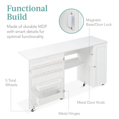 Best Choice Products Large Portable Multipurpose Folding Sewing Table W/ Magnetic Doors, Craft Storage & Bins - White 5 Best Choice Products Large Portable Multipurpose Folding Sewing Table W/ Magnetic Doors, Craft Storage & Bins - White - Image 5