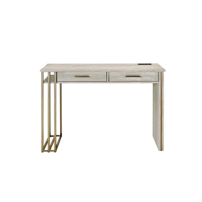 Tyeid Built-In USB Port Writing Desk Antique White/Gold - Acme Furniture 2 Tyeid Built-In USB Port Writing Desk Antique White/Gold - Acme Furniture - Image 2