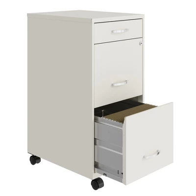 Space Solutions 18 Inch Wide Metal Mobile Organizer File Cabinet For Office Supplies And Hanging File Folders W/ Pencil Drawer & 3 File Drawers, White 3 Space Solutions 18 Inch Wide Metal Mobile Organizer File Cabinet For Office Supplies And Hanging File Folders W/ Pencil Drawer & 3 File Drawers, White - Image 3