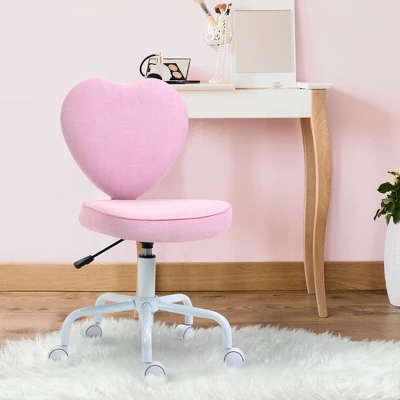 HOMCOM Heart Love Shaped Back Design Office Chair With Adjustable Height And 360 Swivel Castor Wheels, Pink 2 HOMCOM Heart Love Shaped Back Design Office Chair With Adjustable Height And 360 Swivel Castor Wheels, Pink - Image 2