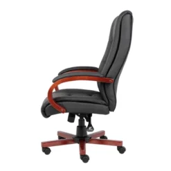 High Back Executive Wood Finished Chairs Black/Brown - Boss Office Products