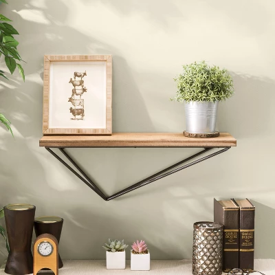 Wall Mount Floating Shelf With Diamond Shaped Iron Bracket Brown - Danya B. 1 Wall Mount Floating Shelf With Diamond Shaped Iron Bracket Brown - Danya B.