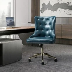 Busiris Height Adjustable Task Chair With Nailhead Trim | Karat Home-TURQUOISE