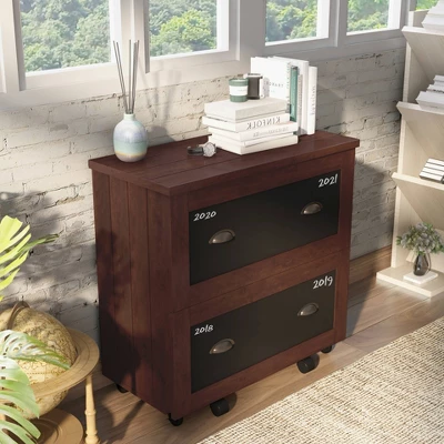 Garon Rustic 2 Drawer Filing Cabinet Walnut- MiBasics 1 Garon Rustic 2 Drawer Filing Cabinet Walnut- MiBasics