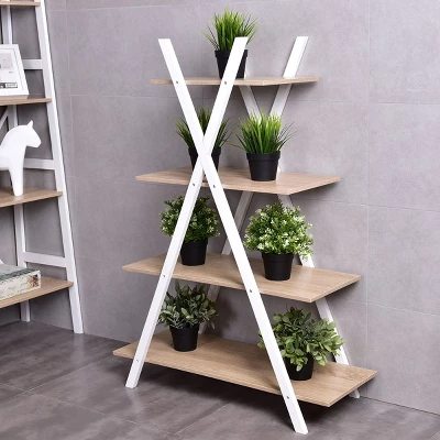 Costway 4-Tier Bookshelf Storage Display Shelves Bookcase Ladder X-Shape 1 Costway 4-Tier Bookshelf Storage Display Shelves Bookcase Ladder X-Shape