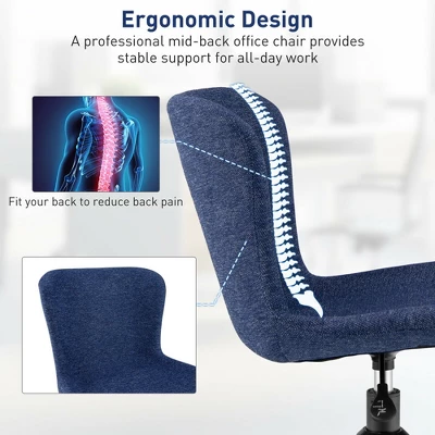 Costway Mid Back Armless Office Chair Adjustable Swivel Linen Task Chair 6 Costway Mid Back Armless Office Chair Adjustable Swivel Linen Task Chair - Image 6