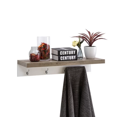 31.5" X 6.3" Wall Shelf With Four Hooks Gray/White - Danya B. 1 31.5" X 6.3" Wall Shelf With Four Hooks Gray/White - Danya B.