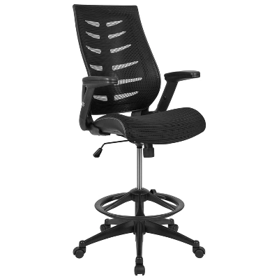 Flash Furniture High Back Mesh Spine-Back Ergonomic Drafting Chair With Adjustable Foot Ring And Adjustable Flip-Up Arms 13 Flash Furniture High Back Mesh Spine-Back Ergonomic Drafting Chair With Adjustable Foot Ring And Adjustable Flip-Up Arms - Image 13