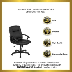 Emma And Oliver Mid-Back Black LeatherSoft-Padded Task Office Chair With Arms -WorkHaven Sales Shop GUEST ee4a1e63 8a33 44a2 9ddb 263aea156a3f