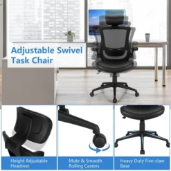 Costway Mesh Back Adjustable Swivel Office Chair W/ Flip Up Arms Leather Seat -WorkHaven Sales Shop GUEST efb67198 60f3 4dcb 81fc ab40042f41cc