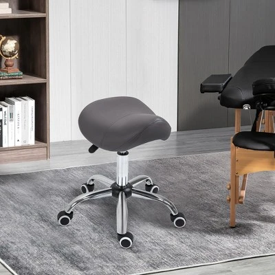 HOMCOM Ergonomic Rolling Saddle Stool PU Leather Hydraulic Spa Stool Height Adjustable Swivel Drafting Medical Salon Chair 1 HOMCOM Ergonomic Rolling Saddle Stool PU Leather Hydraulic Spa Stool Height Adjustable Swivel Drafting Medical Salon Chair